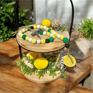 ⤵️🆕🍋Handmade Farmhouse Wood Bead Garland